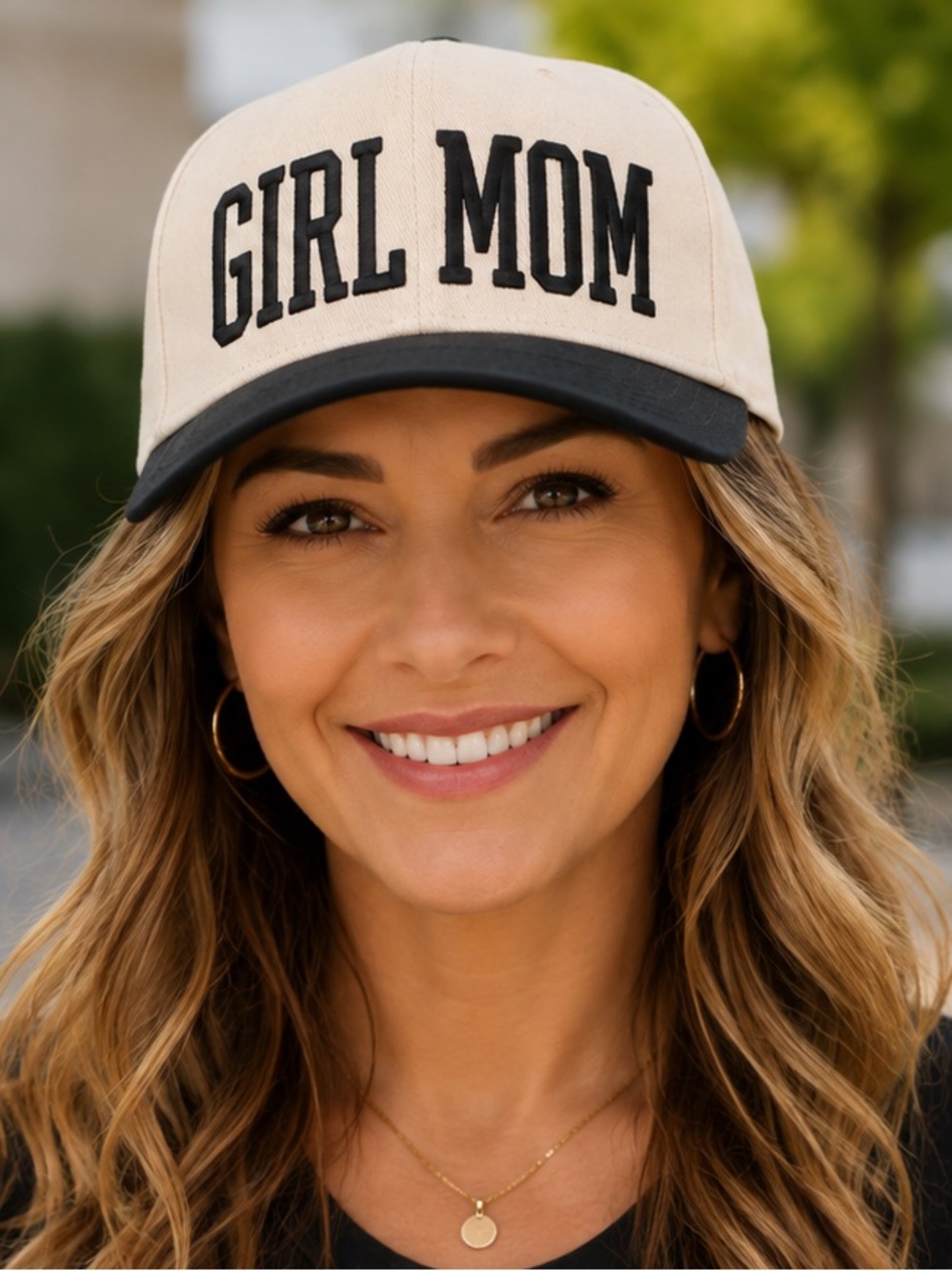 🆕 GIRL MOM Beige & Black Snapback Trucker Style Hat Adjustable